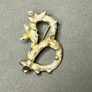 Sarah Coventry Monogram Initial Letter B Bamboo Brooch Pin, EC